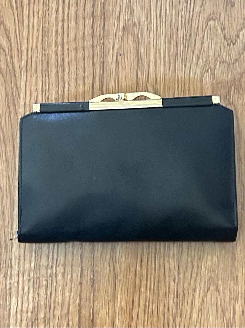 Used Women's Black fake Leather Clutch Wallet with Gold Accent